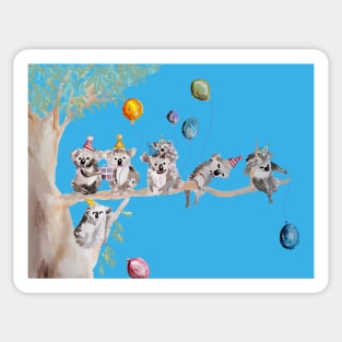 Koala Watercolor Painting, The Koalas Birthday Party - on Sky Blue Sticker